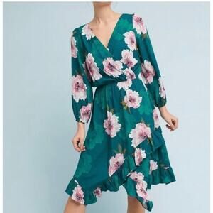 🌟ANTHROPOLOGIE PLENTY by Tracy Reese Drenched in Green Peony Dress